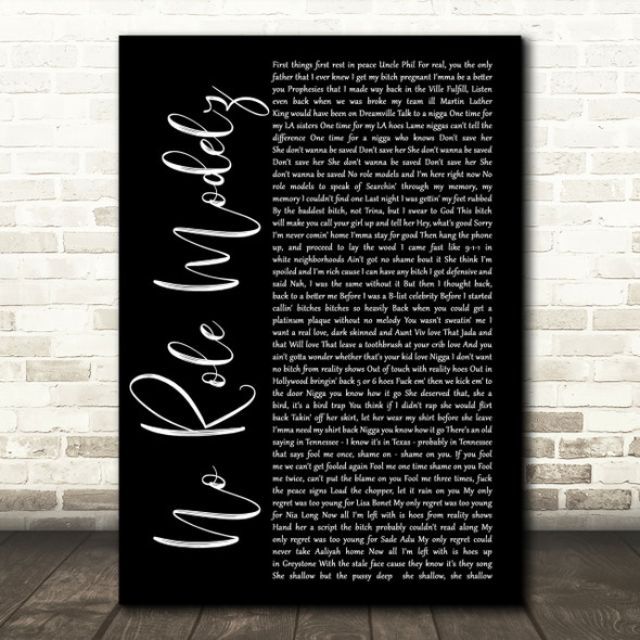 J Cole No Role Modelz Black Script Song Lyric Print