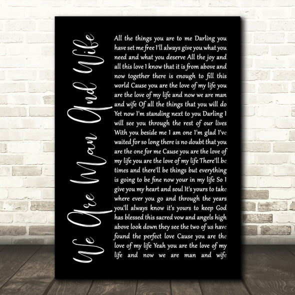 Michelle Featherstone We Are Man And Wife Black Script Song Lyric Print