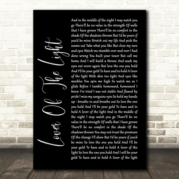 Mumford & Sons Lover Of The Light Black Script Song Lyric Print