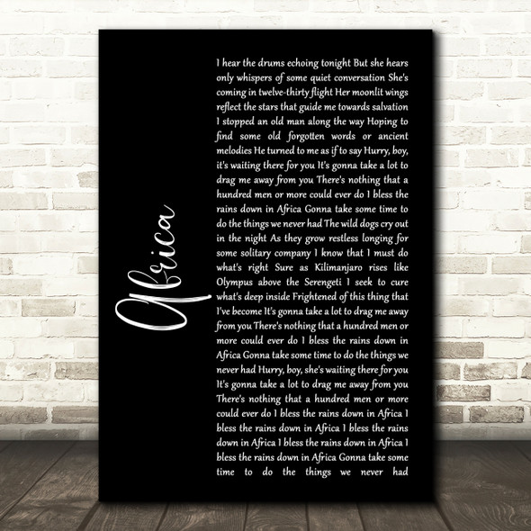 Toto Africa Black Script Song Lyric Print