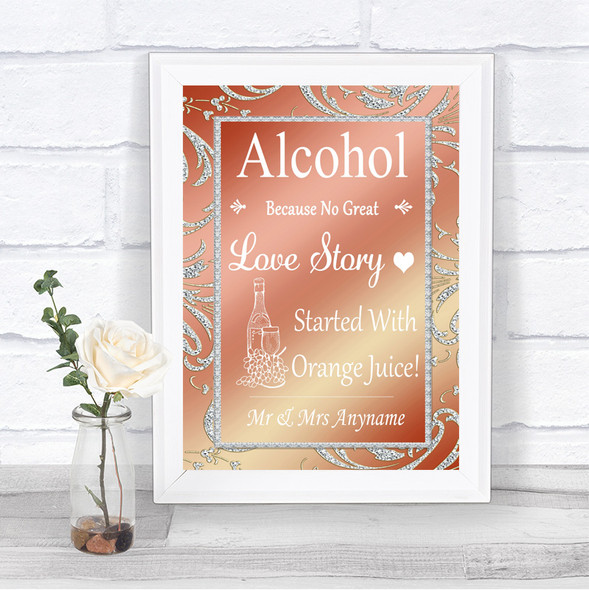 Coral Pink Alcohol Bar Love Story Personalized Wedding Sign