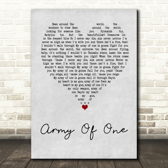 Coldplay Army Of One Grey Heart Song Lyric Print