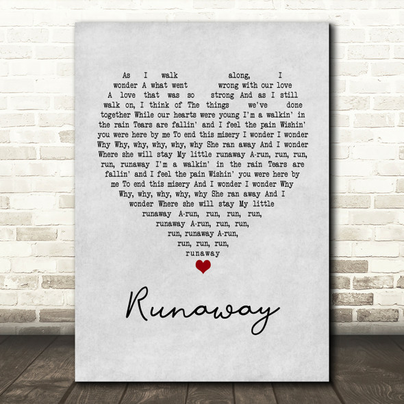 Del Shannon Runaway Grey Heart Song Lyric Print