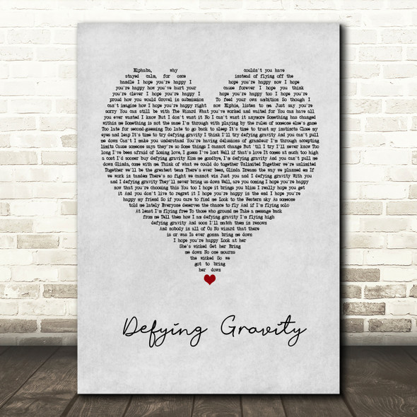 Idina Menzel Defying Gravity Grey Heart Song Lyric Print