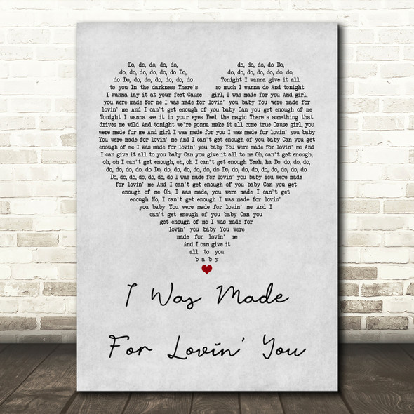 Kiss I Was Made For Lovin' You Grey Heart Song Lyric Print