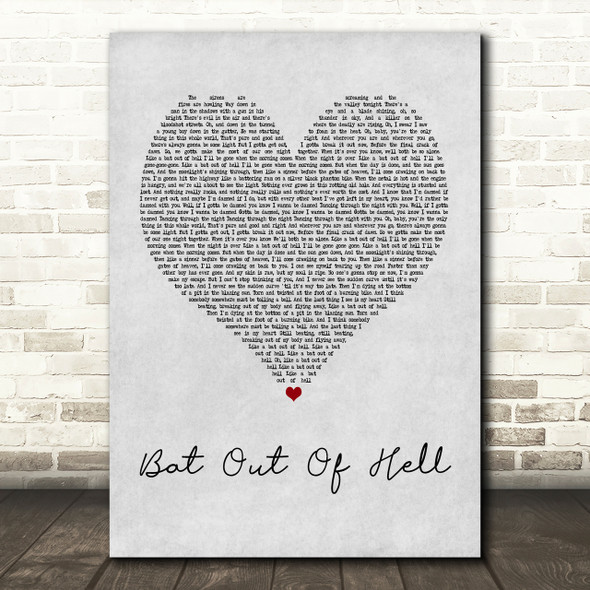 Meat Loaf Bat Out Of Hell Grey Heart Song Lyric Print