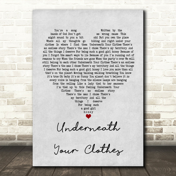 Shakira Underneath Your Clothes Grey Heart Song Lyric Print