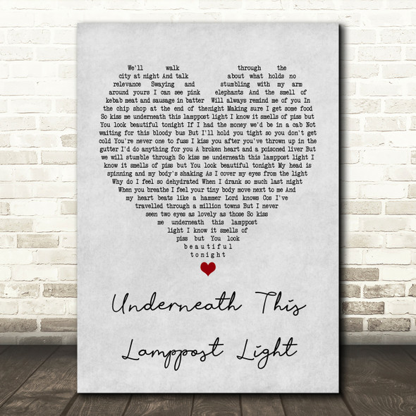 The King Blues Underneath This Lamppost Light Grey Heart Song Lyric Print