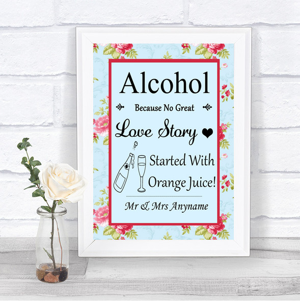 Shabby Chic Floral Alcohol Bar Love Story Personalized Wedding Sign