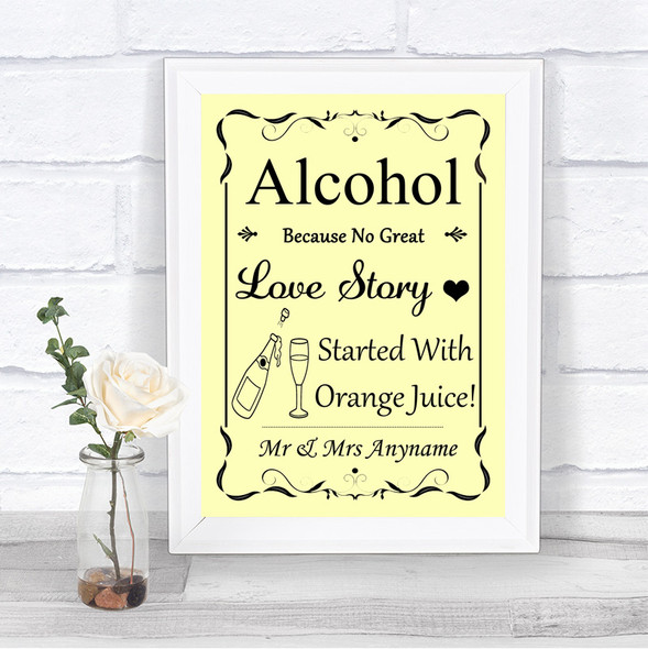 Yellow Alcohol Bar Love Story Personalized Wedding Sign