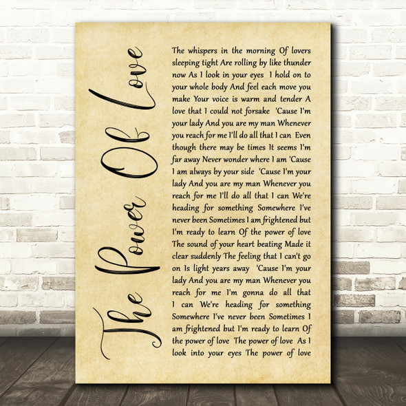 Celine Dione The Power Of Love Rustic Script Song Lyric Print