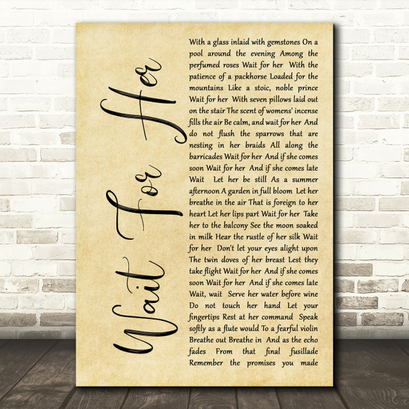 Wait For Her Rustic Script Song Lyric Print