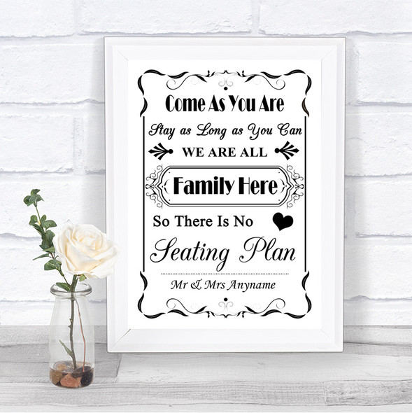 Black & White All Family No Seating Plan Personalized Wedding Sign