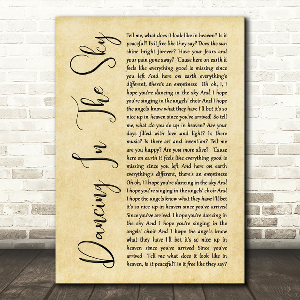 Dani And Lizzy Dancing In The Sky Rustic Script Song Lyric Print