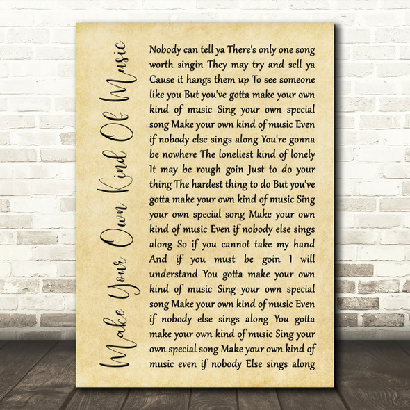 Mama Cass Elliot Make Your Own Kind Of Music Rustic Script Song Lyric Print