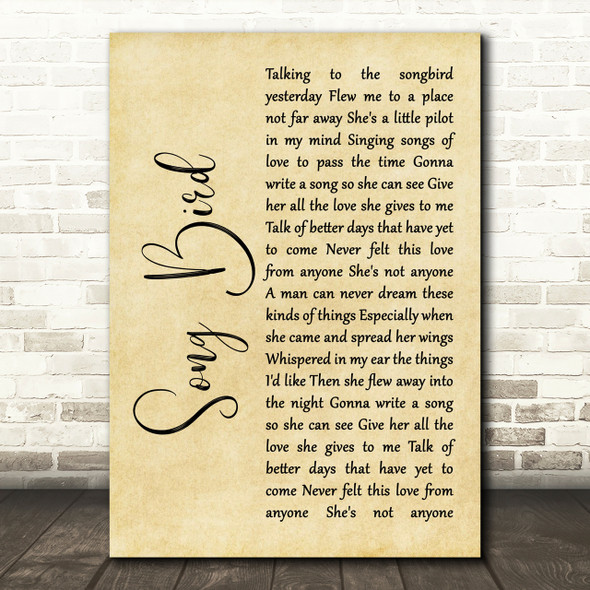 Oasis Song Bird Rustic Script Song Lyric Print