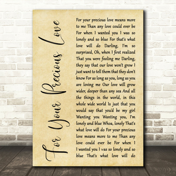 Otis Redding For Your Precious Love Rustic Script Song Lyric Print