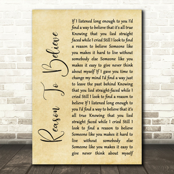 Rod Stewart Reason To Believe Rustic Script Song Lyric Print