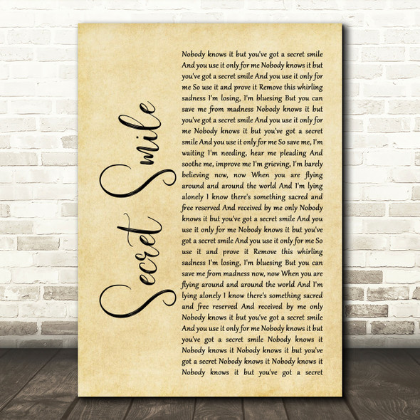 Semisonic Secret Smile Rustic Script Song Lyric Print