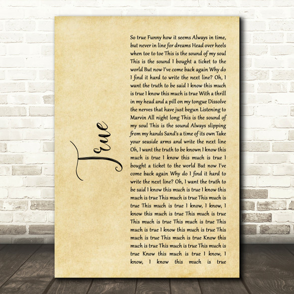 Spandau Ballet True Rustic Script Song Lyric Print