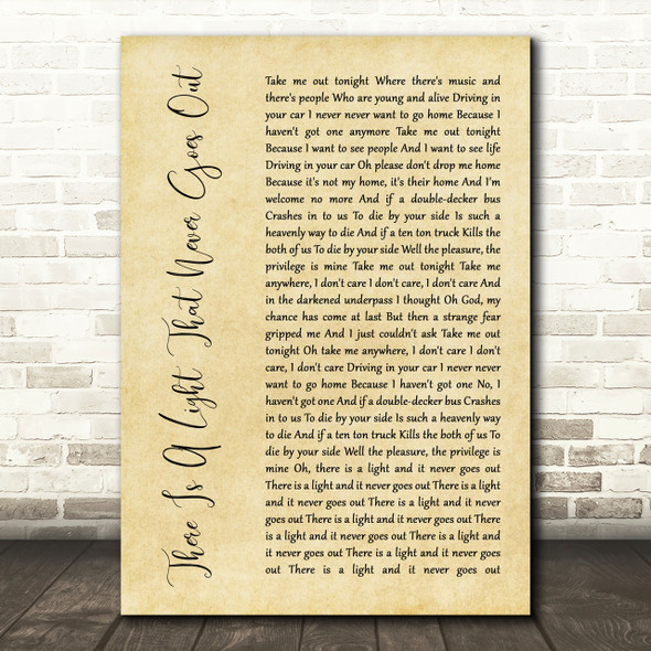 The Smiths There Is A Light That Never Goes Out Rustic Script Song Lyric Print