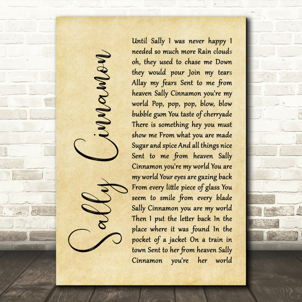 The Stone Roses Sally Cinnamon Rustic Script Song Lyric Print