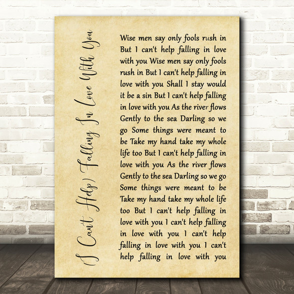 UB40 (I Can't Help) Falling In Love With You Rustic Script Song Lyric Print