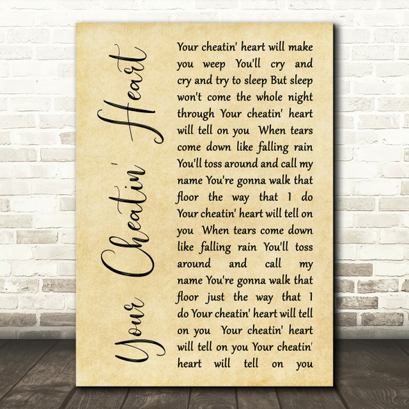 Elvis Presley Your Cheatin' Heart Rustic Script Song Lyric Print