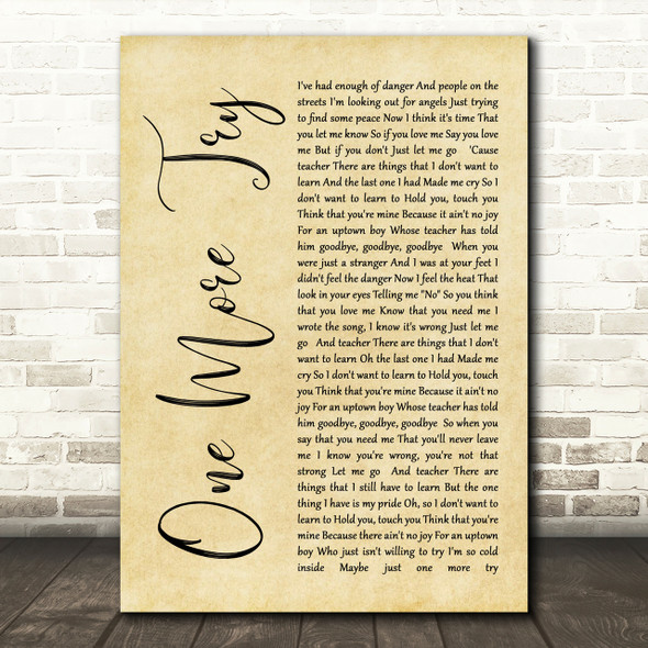 George Michael One More Try Rustic Script Song Lyric Print