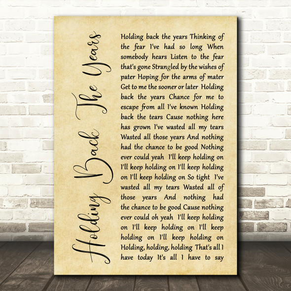 Simply Red Holding Back The Years Rustic Script Song Lyric Print