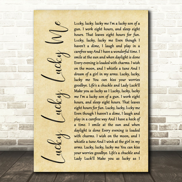 Evelyn Knight Lucky, Lucky, Lucky Me Rustic Script Song Lyric Print