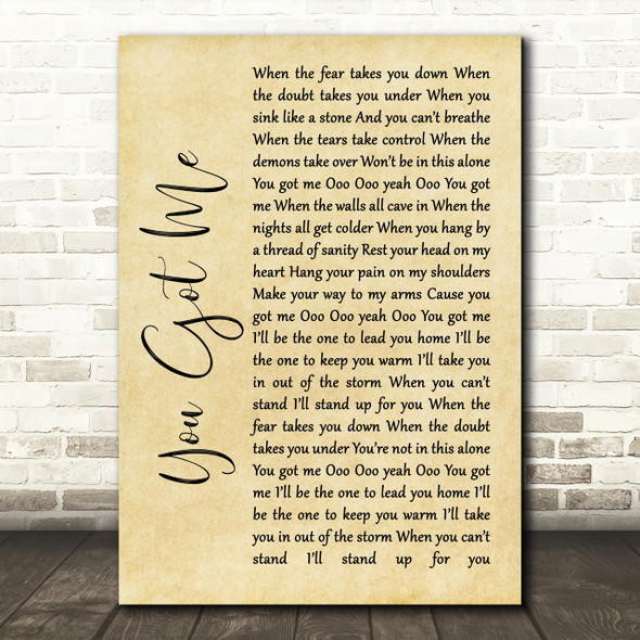 Gavin DeGraw You Got Me Rustic Script Song Lyric Print