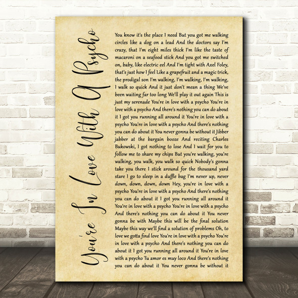 Kasabian You're In Love With A Psycho Rustic Script Song Lyric Print