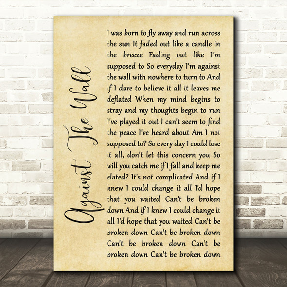 Seether Against The Wall Rustic Script Song Lyric Print