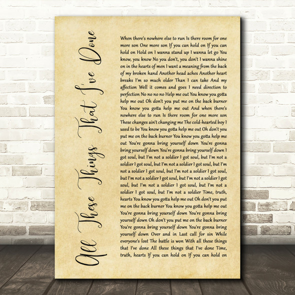 The Killers All These Things That I've Done Rustic Script Song Lyric Print