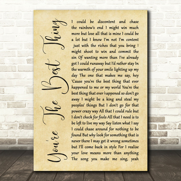 The Style Council You're The Best Thing Rustic Script Song Lyric Print