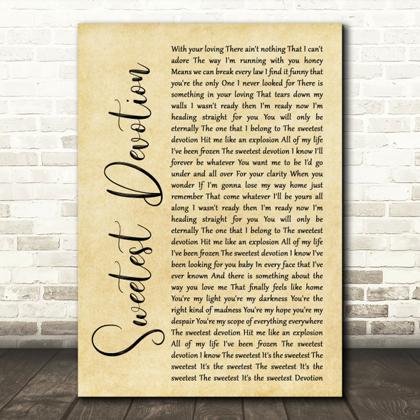 Adele Sweetest Devotion Rustic Script Song Lyric Print