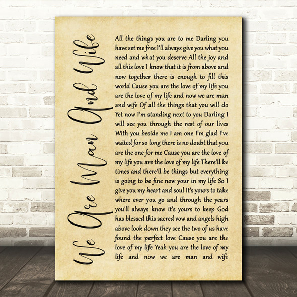Michelle Featherstone We Are Man And Wife Rustic Script Song Lyric Print