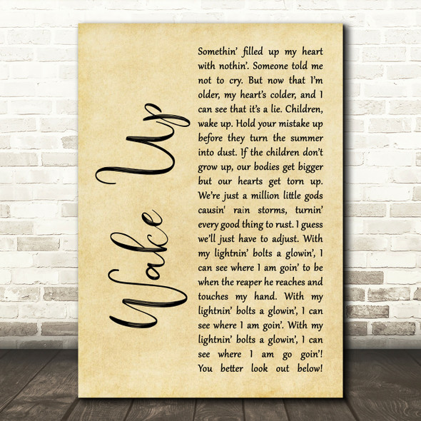 Arcade Fire Wake Up Rustic Script Song Lyric Print