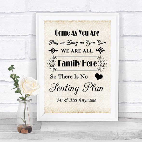 Shabby Chic Ivory All Family No Seating Plan Personalized Wedding Sign