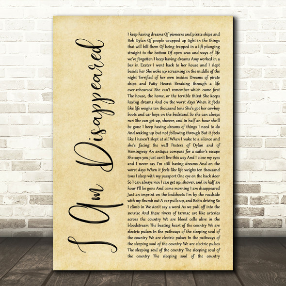 Frank Turner I Am Disappeared Rustic Script Song Lyric Print