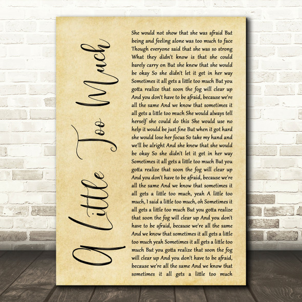 Shawn Mendes A Little Too Much Rustic Script Song Lyric Print