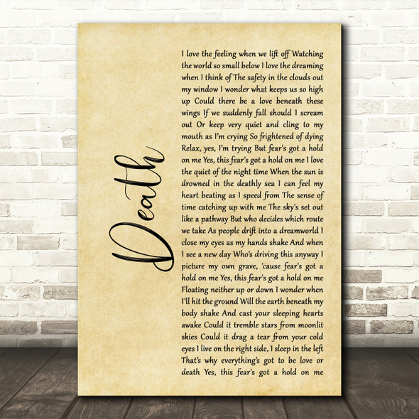 White Lies Death Rustic Script Song Lyric Print