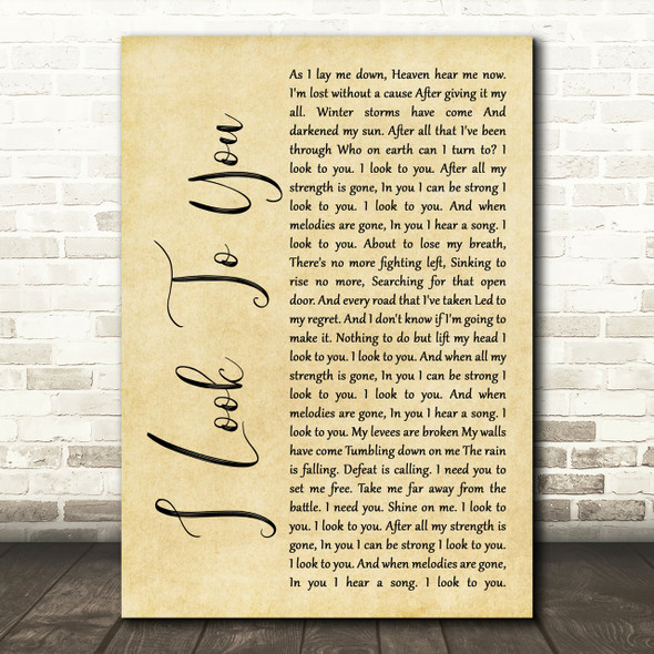 Whitney Houston I Look To You Rustic Script Song Lyric Print