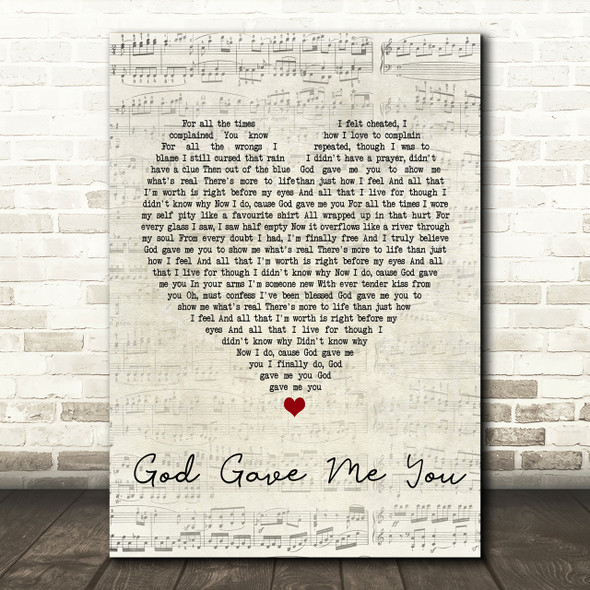 Bryan White God Gave Me You Script Heart Song Lyric Print