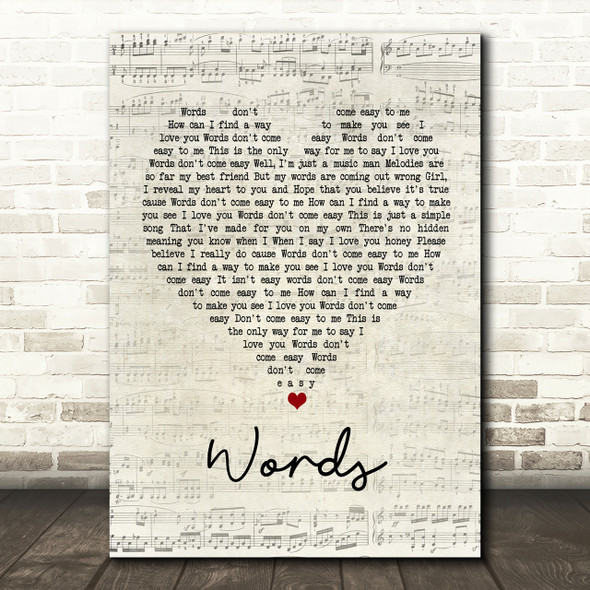 F.R. David Words Script Heart Song Lyric Print
