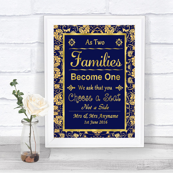 Blue & Gold As Families Become One Seating Plan Personalized Wedding Sign