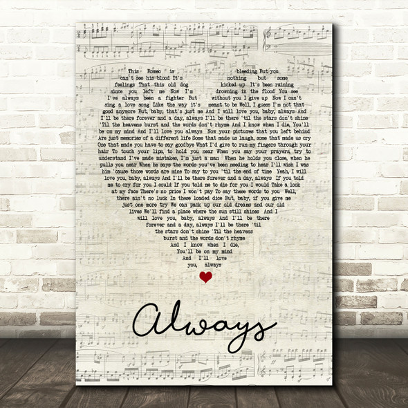 Bon Jovi Always Script Heart Song Lyric Print