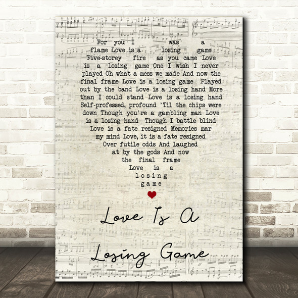 Love Is A Losing Game Amy Winehouse Script Heart Song Lyric Print