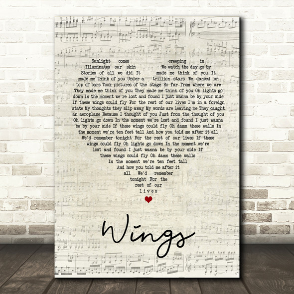 Birdy Wings Script Heart Song Lyric Print